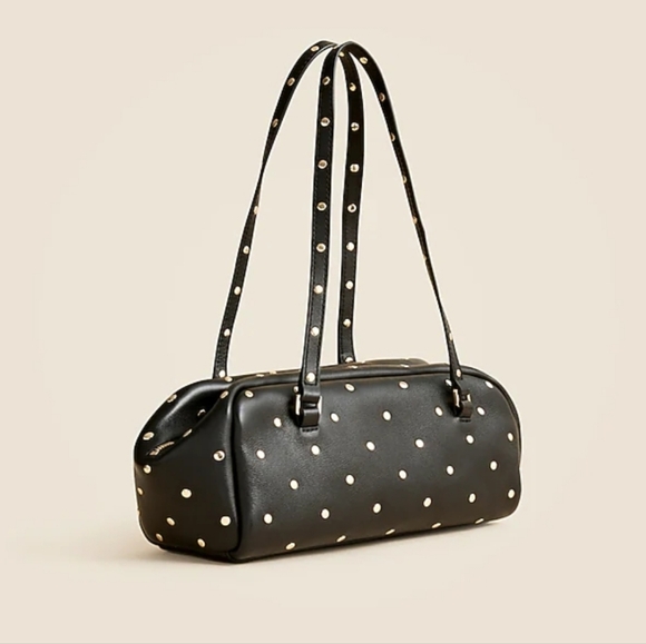 J. Crew Handbags - J. Crew Delphine Leather Studded Shoulder Bag Handbag Black Gold Tone Hardware